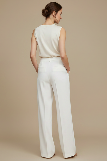 Pantalon À Pince Blanc Cassé Fluide Taille Haute Femme - Polyester - vue 2