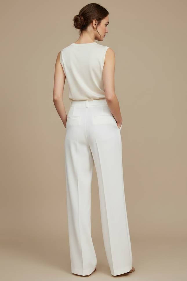 Pantalon À Pince Blanc Cassé Fluide Taille Haute Femme - Polyester - vue 2