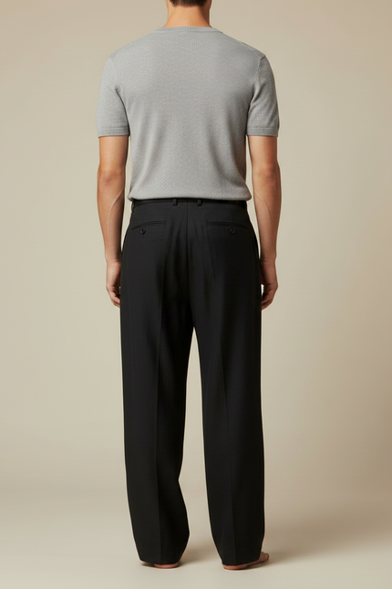 Pantalon À Pince Noir Taille Haute - Lin - vue 2