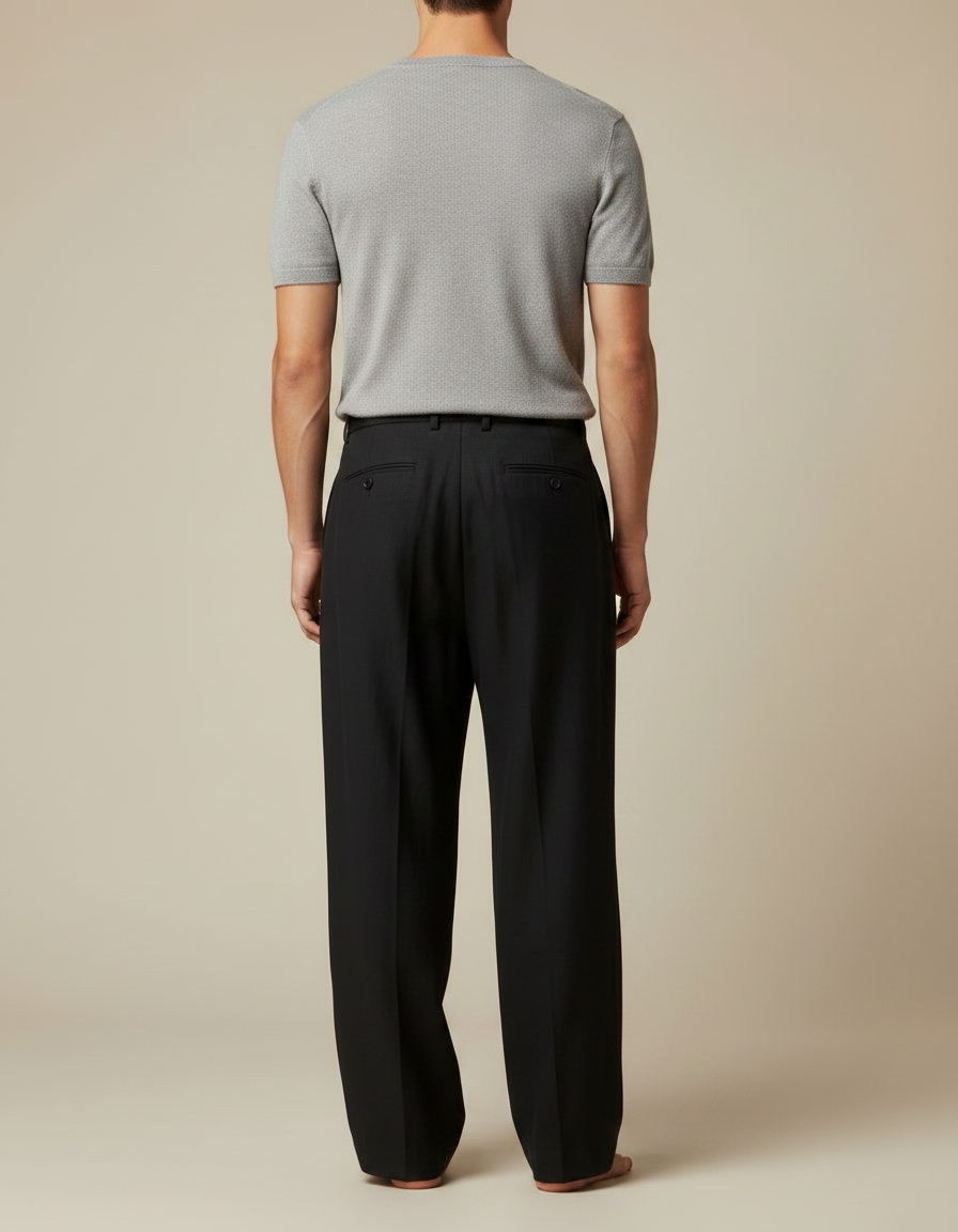 Pantalon À Pince Noir Taille Haute - Lin - vue 2