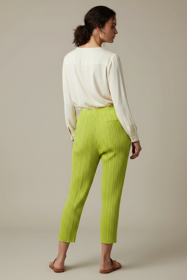 Pantalon À Pince Plissé Vert Acide Cheville Décontracté - Polyester - vue 2