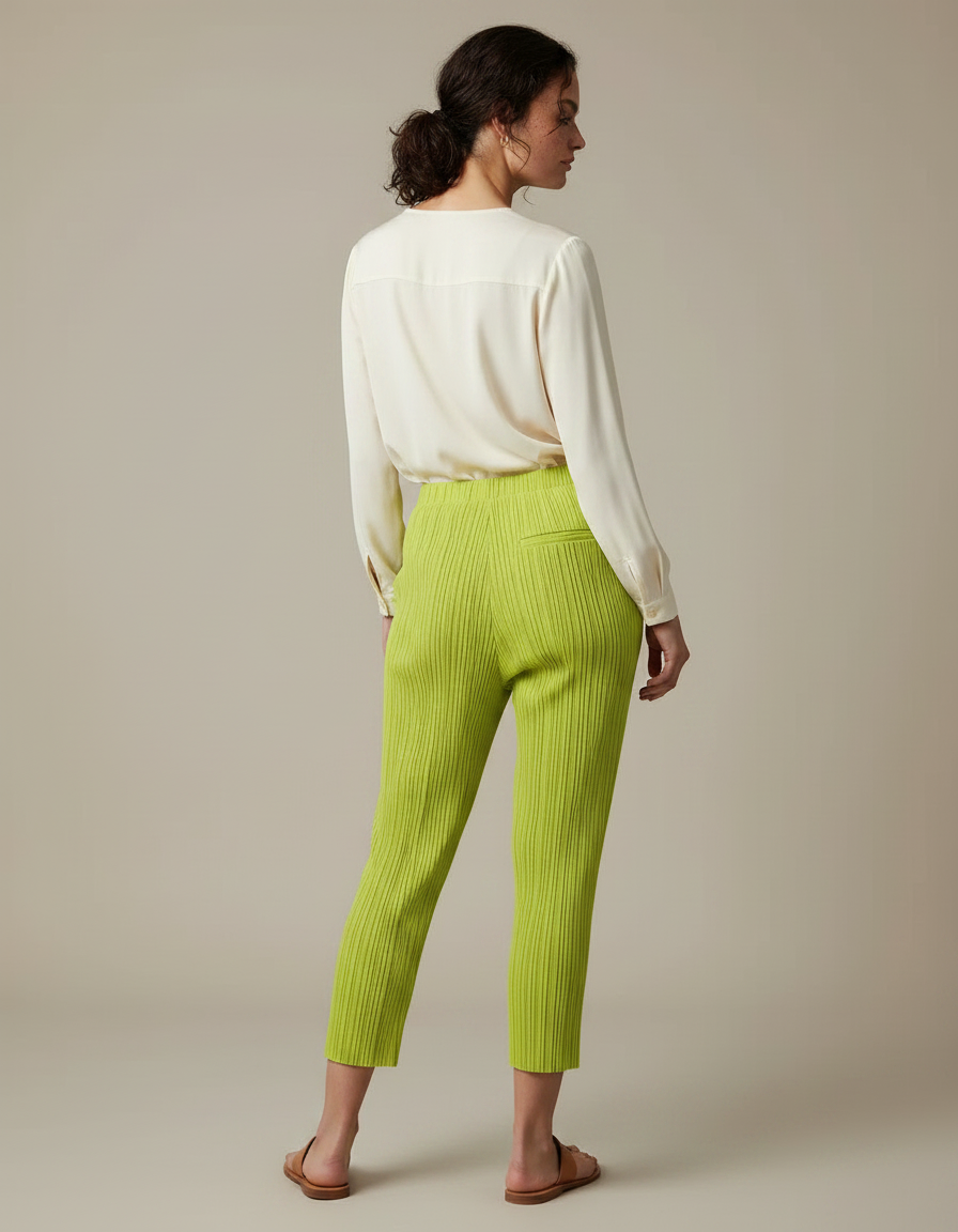 Pantalon À Pince Plissé Vert Acide Cheville Décontracté - Polyester - vue 2