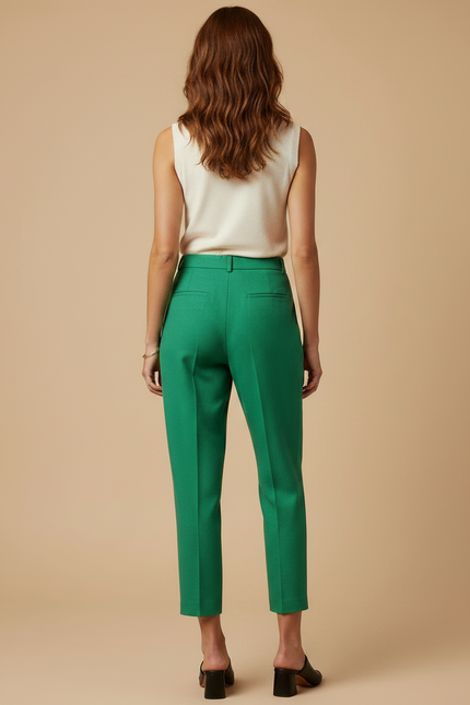Pantalon À Pince Vert Émeraude Plissé Droit Élégant - Polyester - vue 2