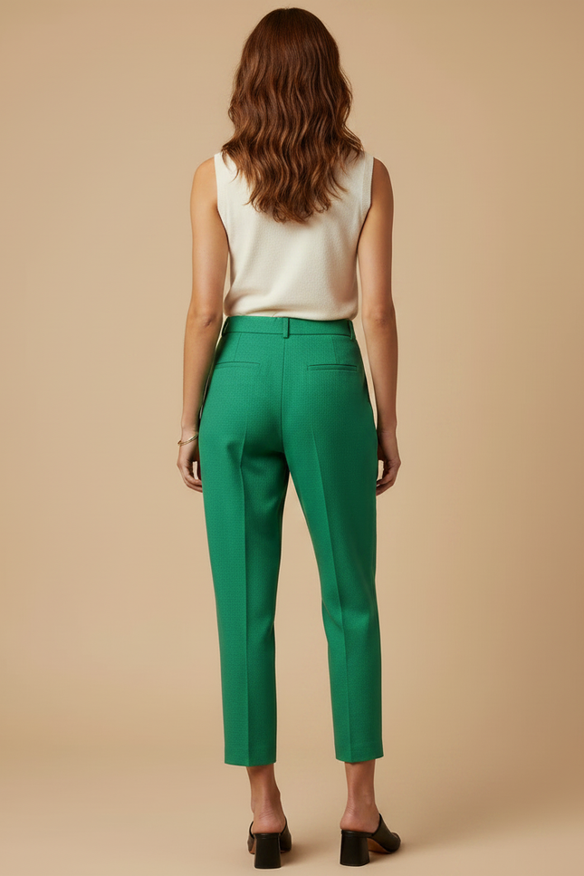 Pantalon À Pince Vert Émeraude Plissé Droit Élégant - Polyester - vue 2