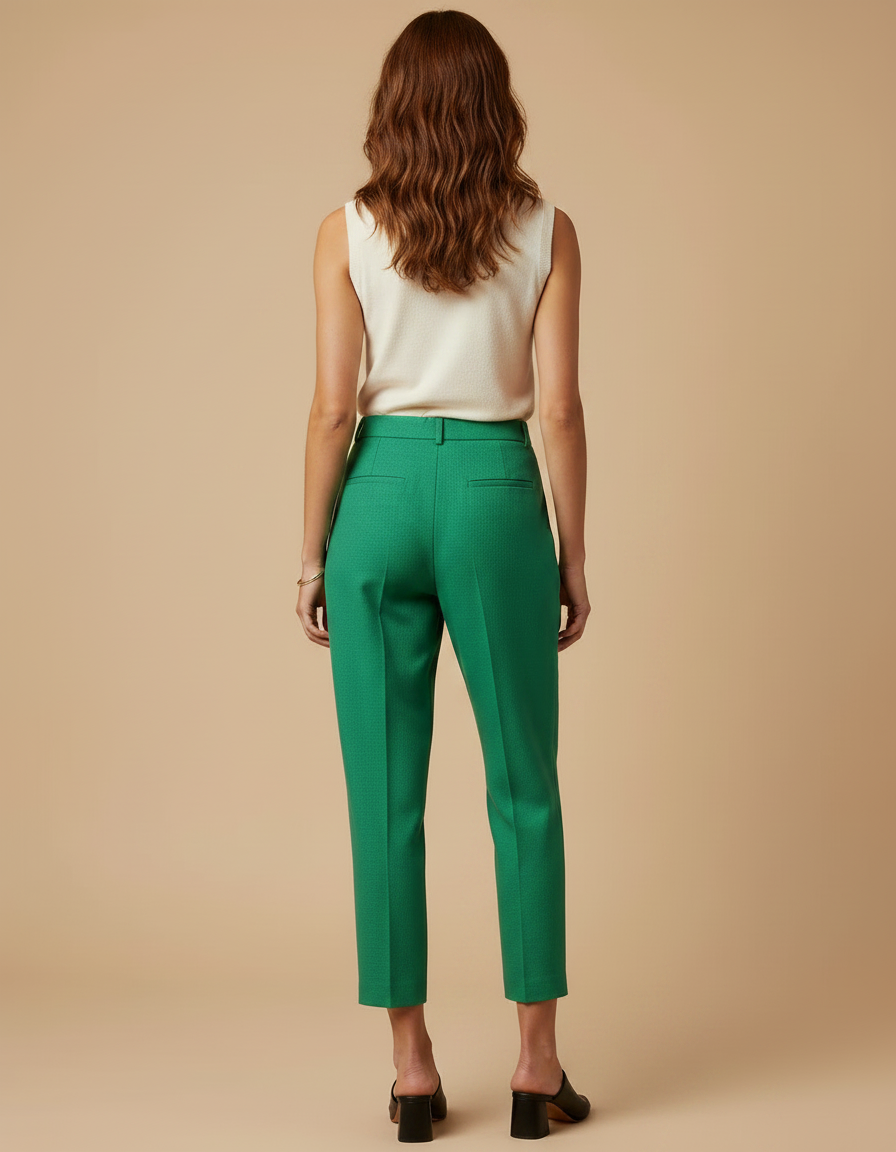 Pantalon À Pince Vert Émeraude Plissé Droit Élégant - Polyester - vue 2