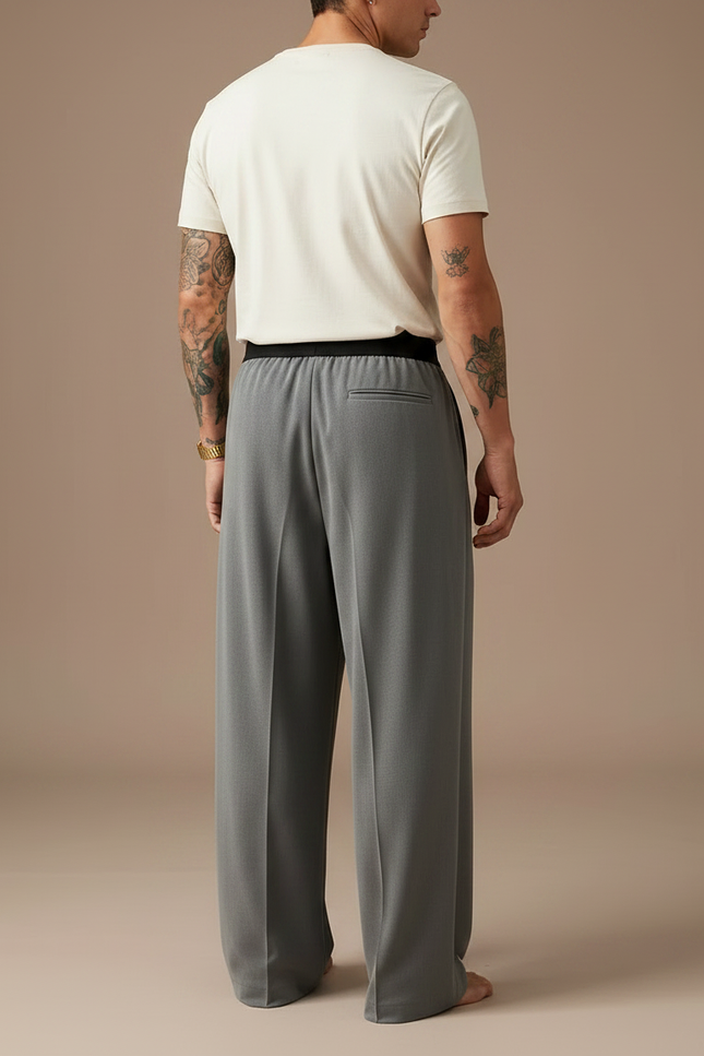 Pantalon À Pince Gris Large Fluide Homme Élégant - Polyester - vue 2