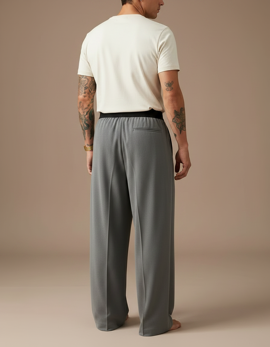 Pantalon À Pince Gris Large Fluide Homme Élégant - Polyester - vue 2