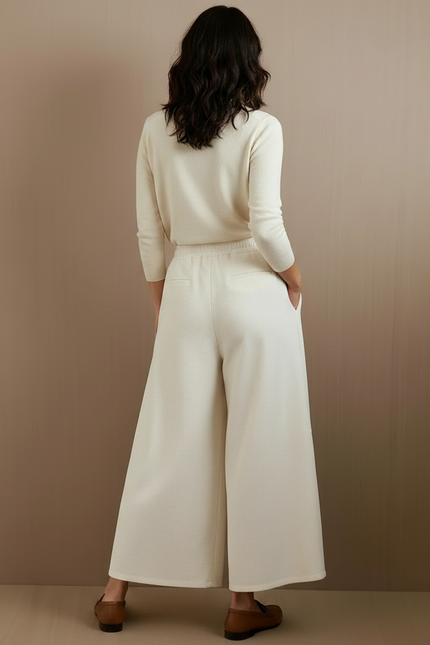 Pantalon À Pince Crème Ample Côtelé Décontracté Femme - Beige Cordé - vue 2