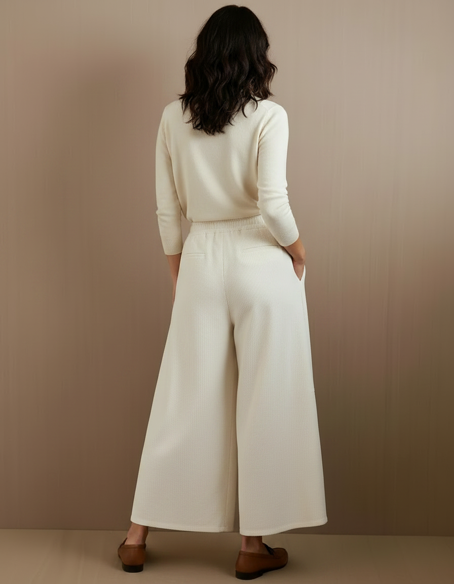Pantalon À Pince Crème Ample Côtelé Décontracté Femme - Beige Cordé - vue 2