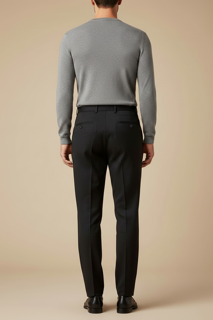 Pantalon À Pince Noir Droit Élégant Plissé Homme - Gabardine - vue 2
