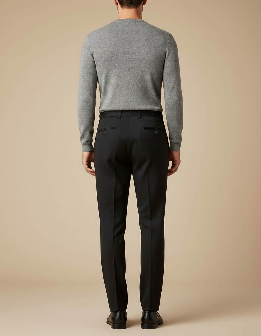 Pantalon À Pince Noir Droit Élégant Plissé Homme - Gabardine - vue 2