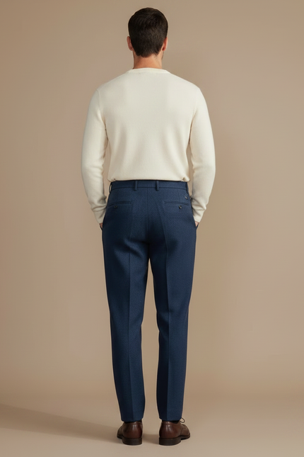 Pantalon À Pince Bleu Marine Laine Plissé Droit Homme - Tweed - vue 2