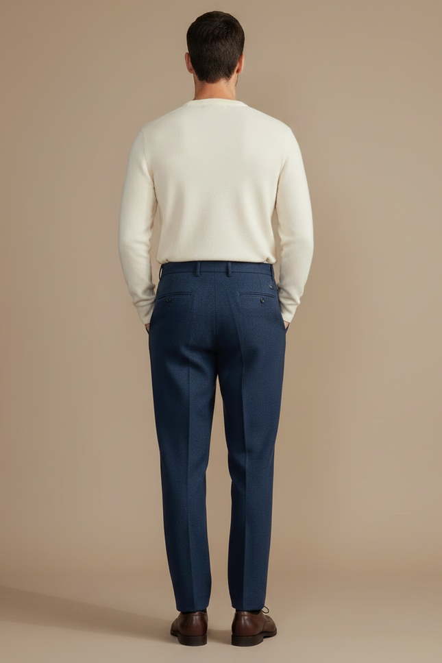 Pantalon À Pince Bleu Marine Laine Plissé Droit Homme - Tweed - vue 2