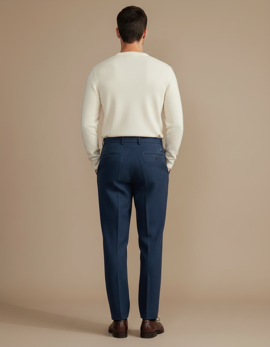 Pantalon À Pince Bleu Marine Laine Plissé Droit Homme - Tweed - vue 2