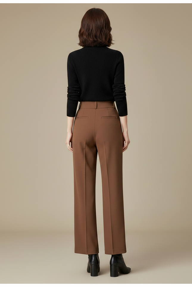 Pantalon À Pince Marron Droit Taille Haute Élégant Femme - Polyester - vue 2