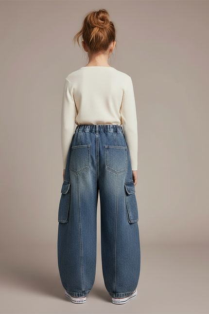 Pantalon À Pince Cargo Ample Denim Enfant Décontracté - Bleu Jean - vue 2