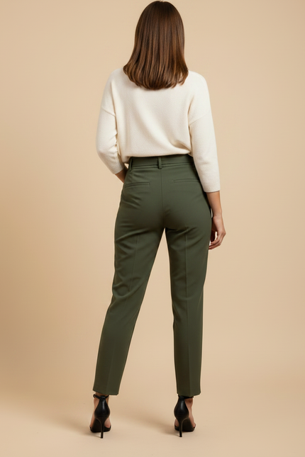Pantalon À Pince Kaki Ceinturé Slim Chic - Gabardine - vue 2