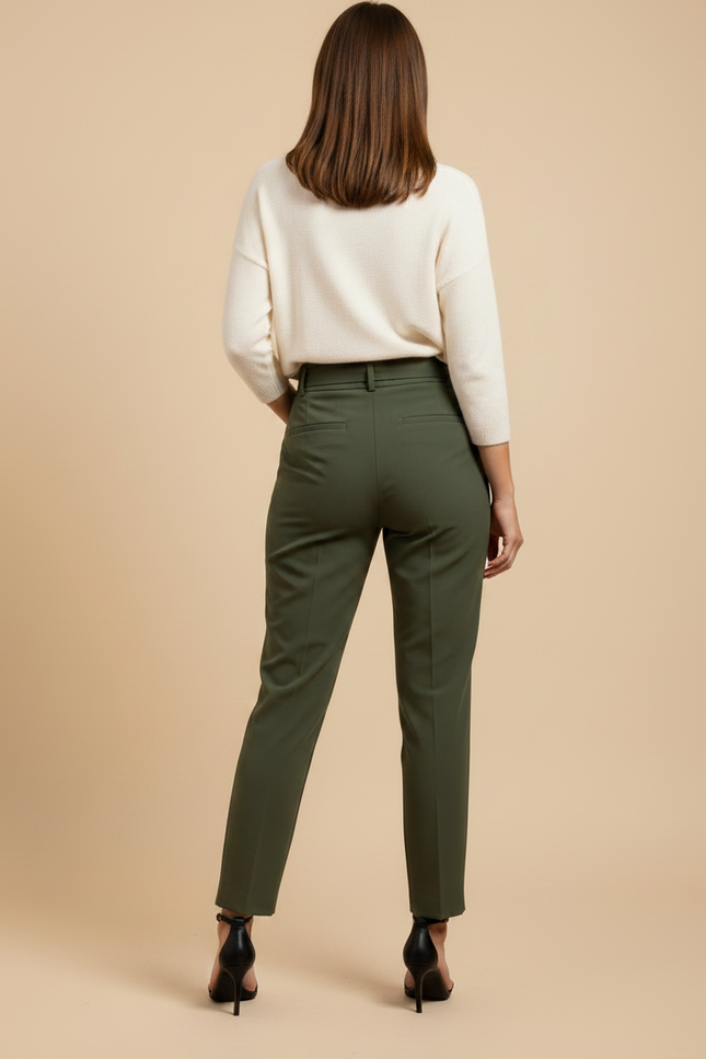 Pantalon À Pince Kaki Ceinturé Slim Chic - Gabardine - vue 2