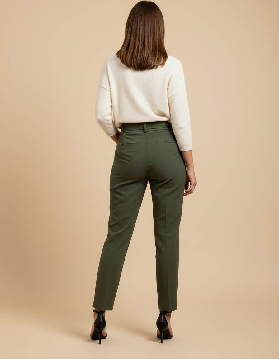Pantalon À Pince Kaki Ceinturé Slim Chic - Gabardine - vue 2