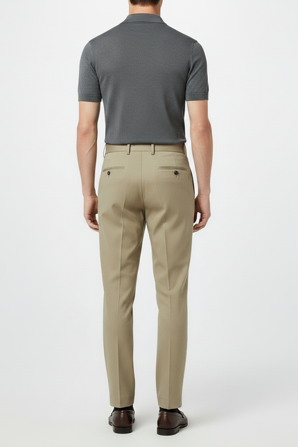 Pantalon À Pince Kaki Plissé Ceinturé Élégant Homme - Gabardine - vue 2