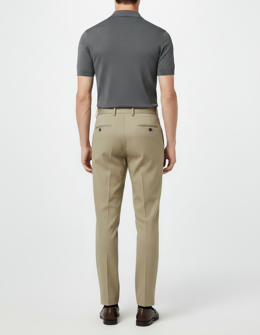 Pantalon À Pince Kaki Plissé Ceinturé Élégant Homme - Gabardine - vue 2