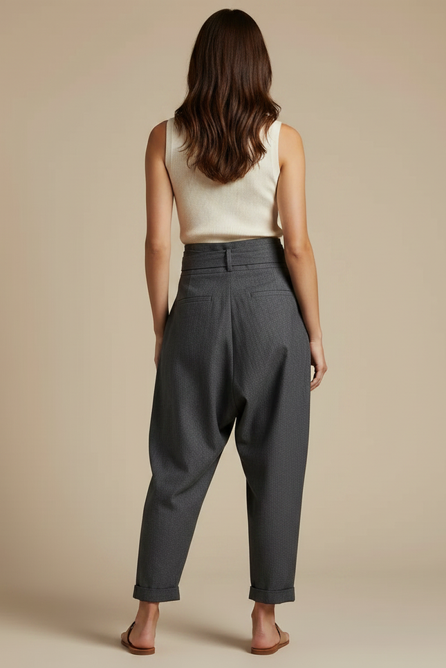 Pantalon À Pince Gris Fluide Taille Haute Femme - Gabardine - vue 2