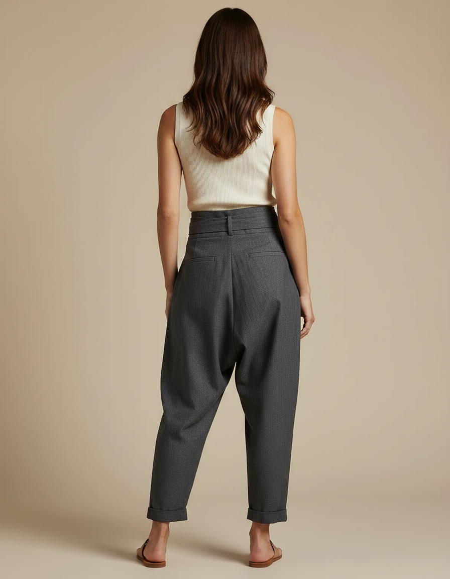 Pantalon À Pince Gris Fluide Taille Haute Femme - Gabardine - vue 2
