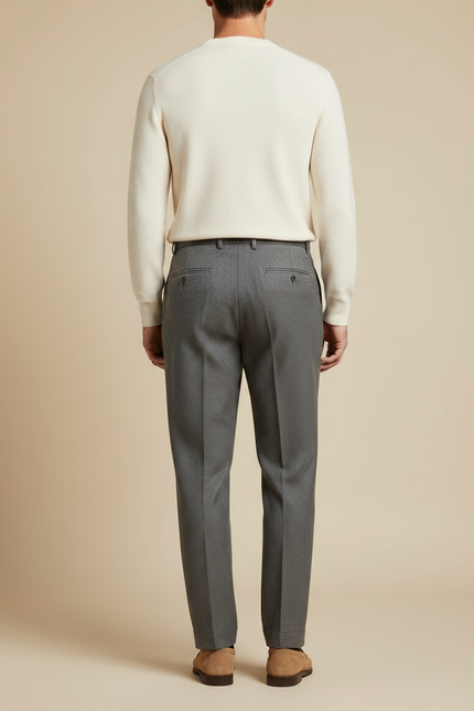 Pantalon À Pince Gris Motif Micro Plissé Homme - Laine - vue 2