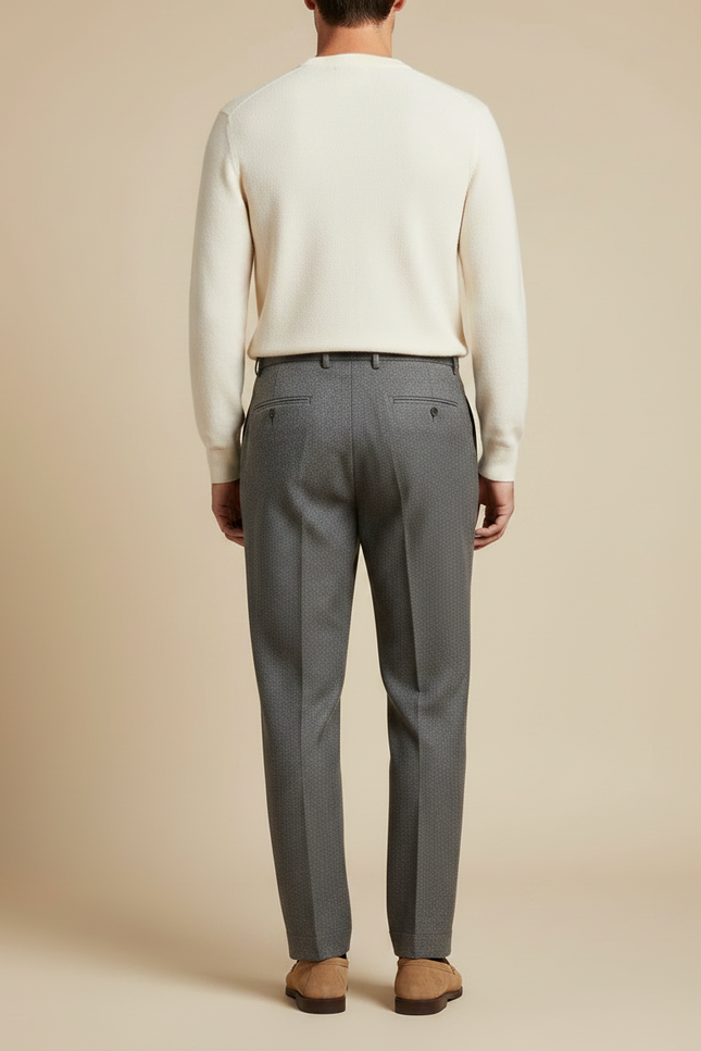 Pantalon À Pince Gris Motif Micro Plissé Homme - Laine - vue 2