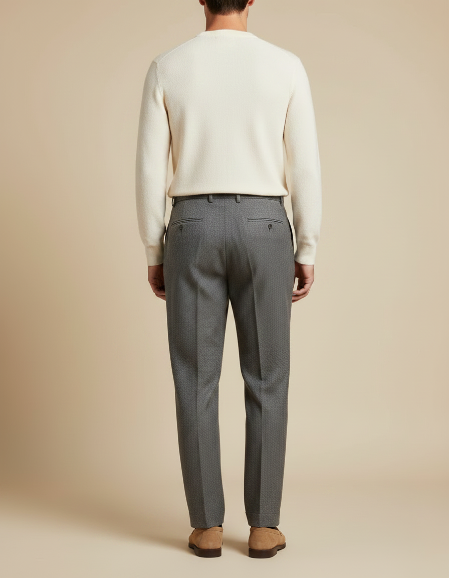 Pantalon À Pince Gris Motif Micro Plissé Homme - Laine - vue 2