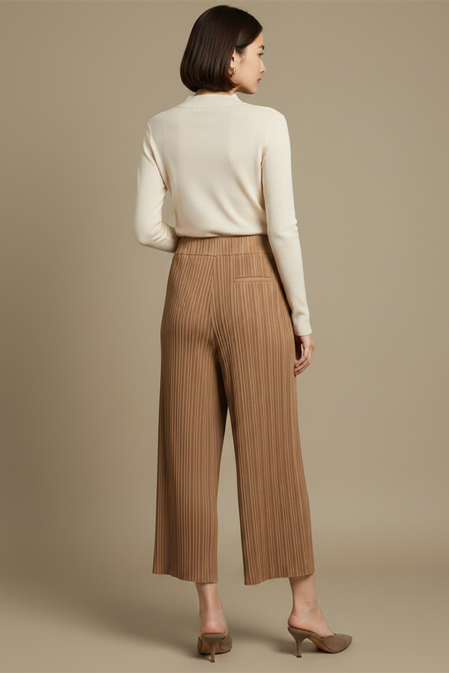 Pantalon À Pince Plissé Marron Ample Fluide Élégant - Polyester - vue 2