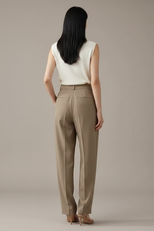 Pantalon À Pince Kaki Plissé Droit Fluide Décontracté - Polyester - vue 2
