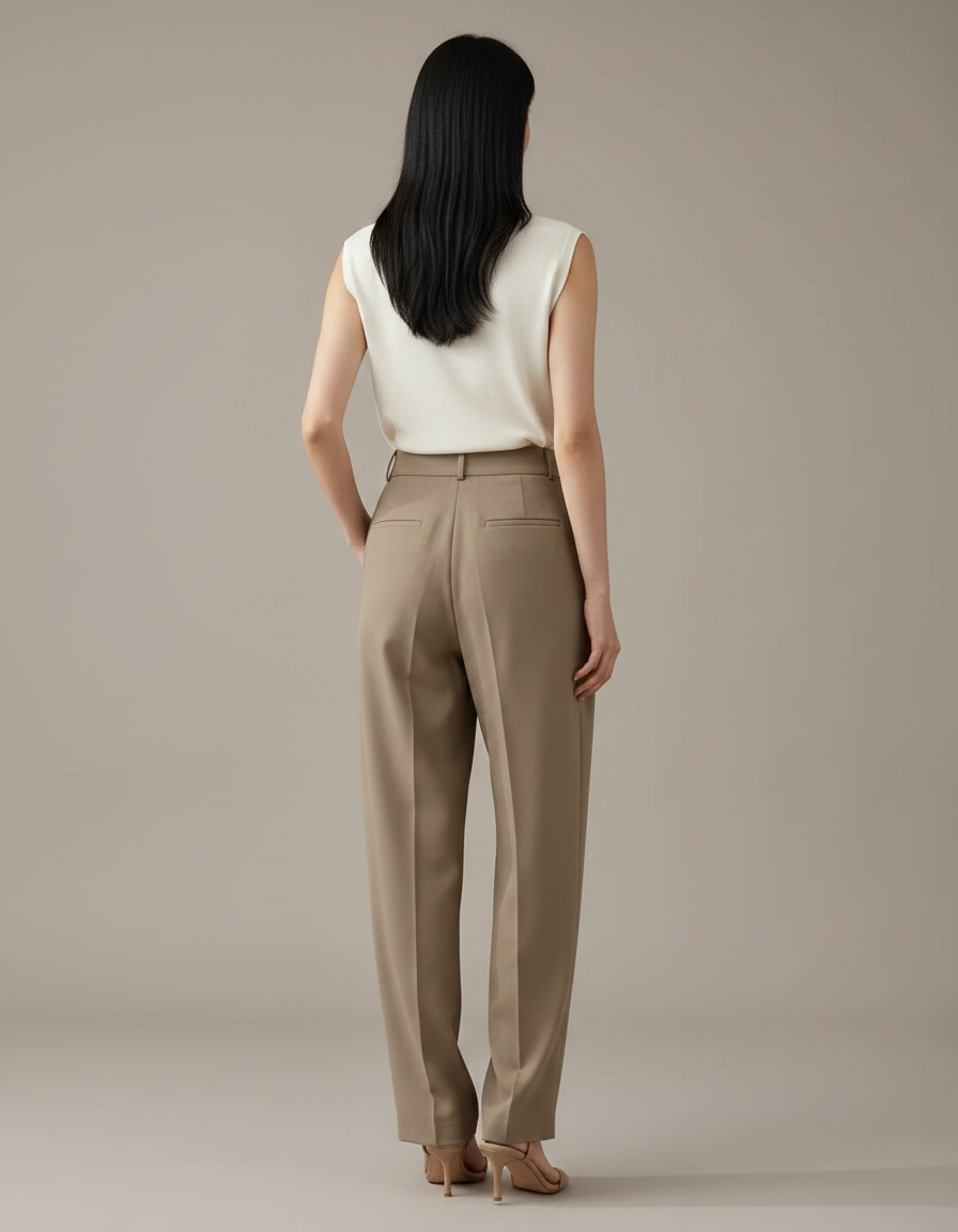 Pantalon À Pince Kaki Plissé Droit Fluide Décontracté - Polyester - vue 2