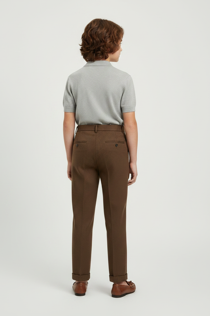 Pantalon À Pince Marron Tissé Droit Élégant Classique - Tweed - vue 2