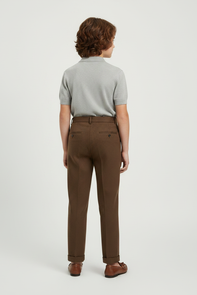 Pantalon À Pince Marron Tissé Droit Élégant Classique - Tweed - vue 2