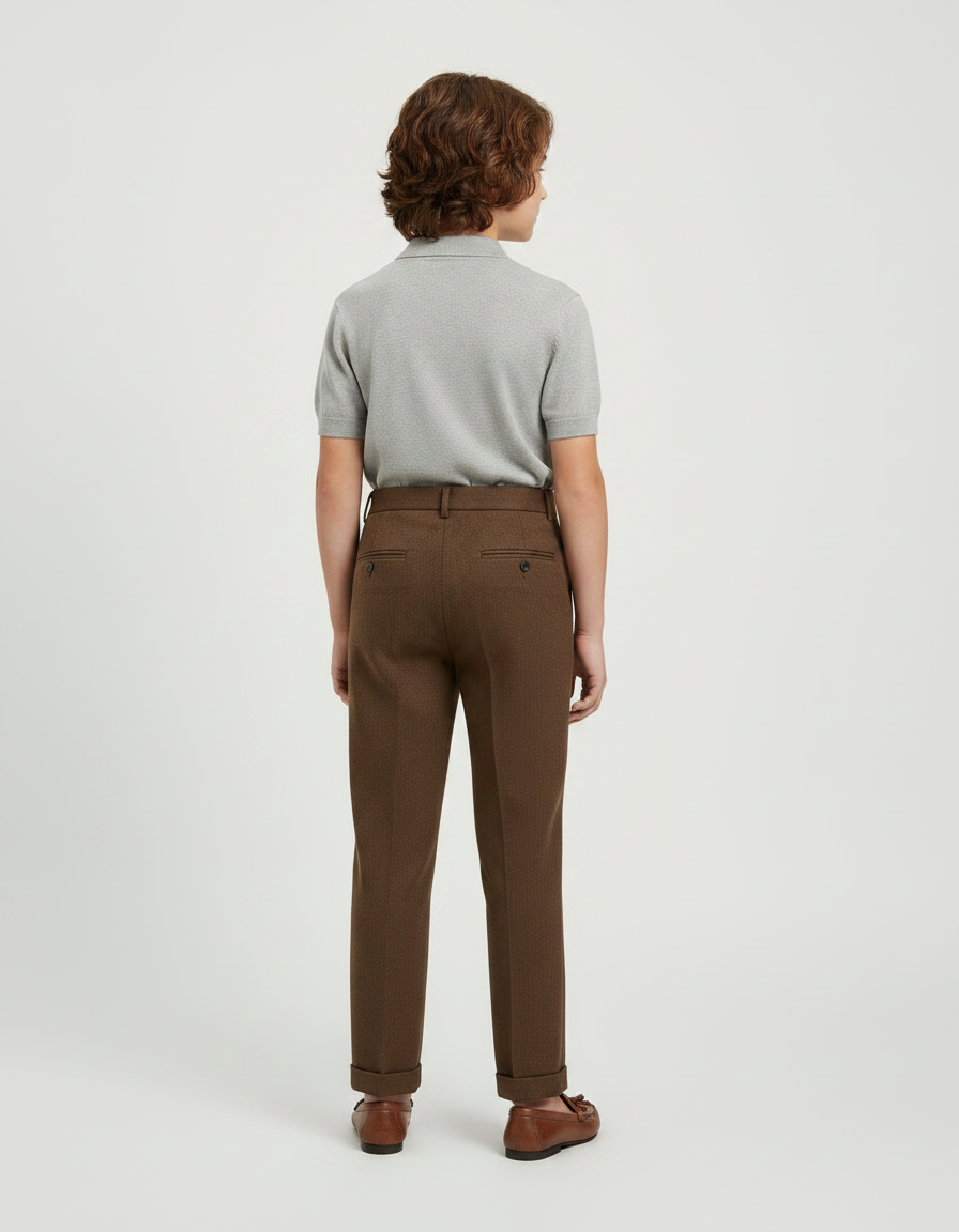 Pantalon À Pince Marron Tissé Droit Élégant Classique - Tweed - vue 2