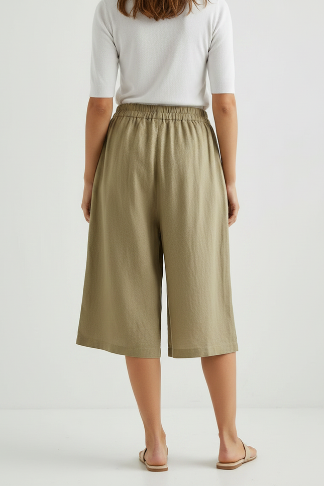Pantalon À Pince Kaki Lin Coton Ample Décontracté - vue 2