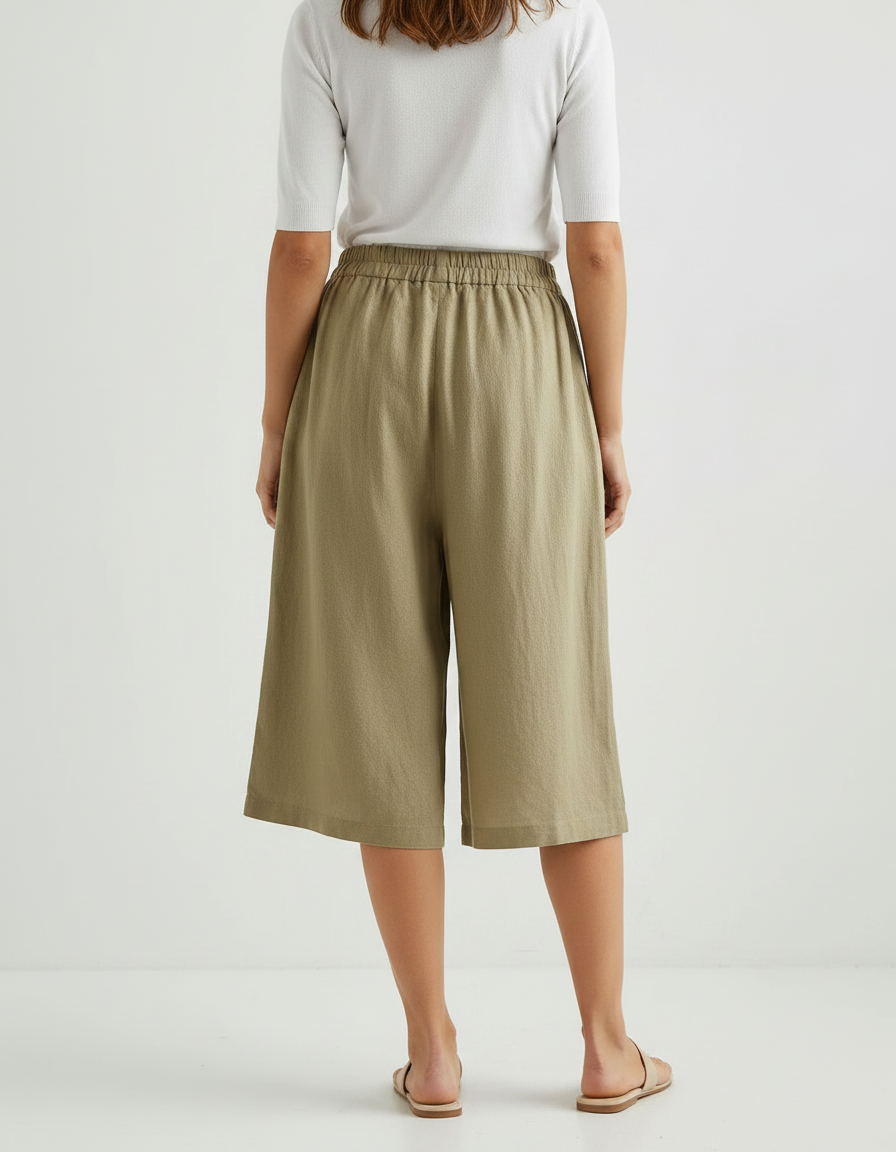 Pantalon À Pince Kaki Lin Coton Ample Décontracté - vue 2