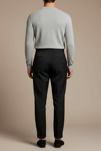 Pantalon À Pince Noir Plissé Droit Ajusté Homme - Gabardine - vue 2