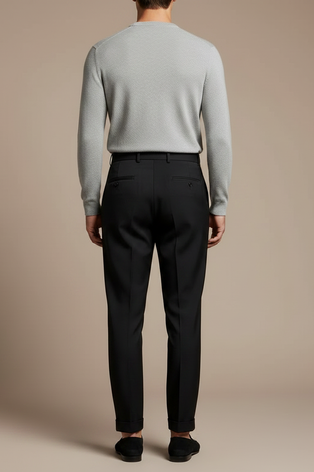 Pantalon À Pince Noir Plissé Droit Ajusté Homme - Gabardine - vue 2