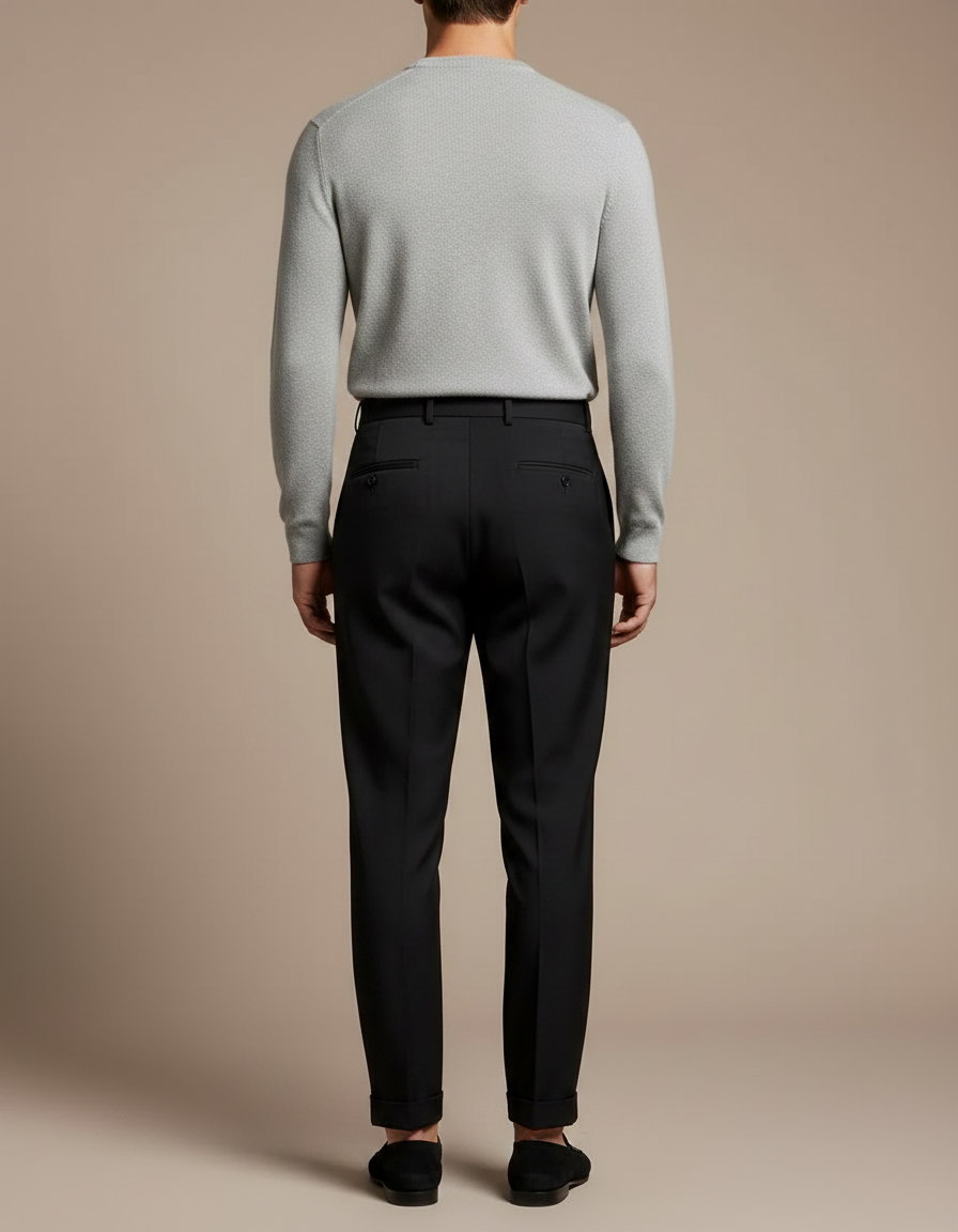 Pantalon À Pince Noir Plissé Droit Ajusté Homme - Gabardine - vue 2