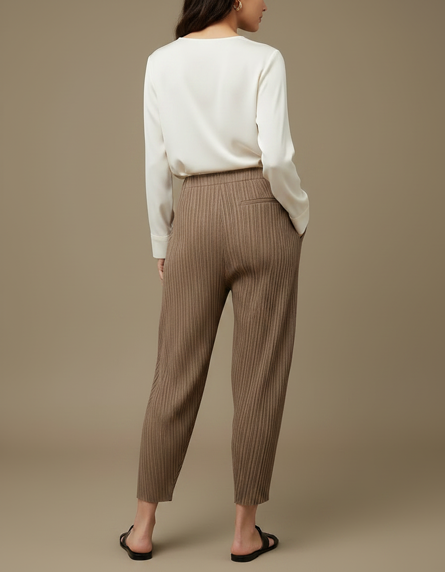 Pantalon À Pince Plissé Fluide Marron Décontracté Femme - Polyester - vue 2