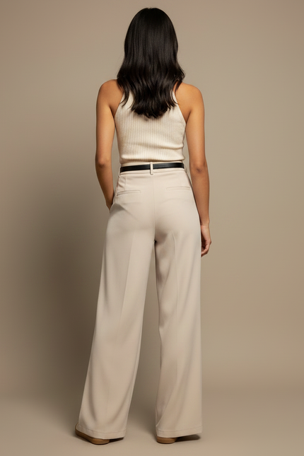 Pantalon À Pince Beige Ample Fluide Décontracté - Polyester - vue 2