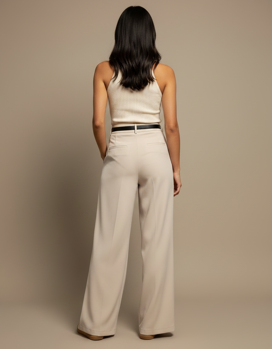 Pantalon À Pince Beige Ample Fluide Décontracté - Polyester - vue 2