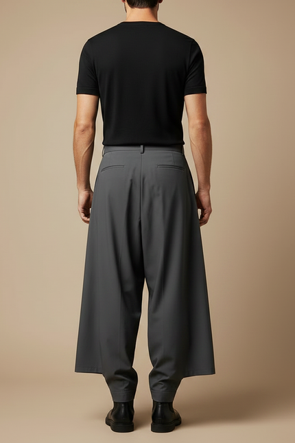Pantalon À Pince Gris Plissé Ample Décontracté Homme - Polyester - vue 2