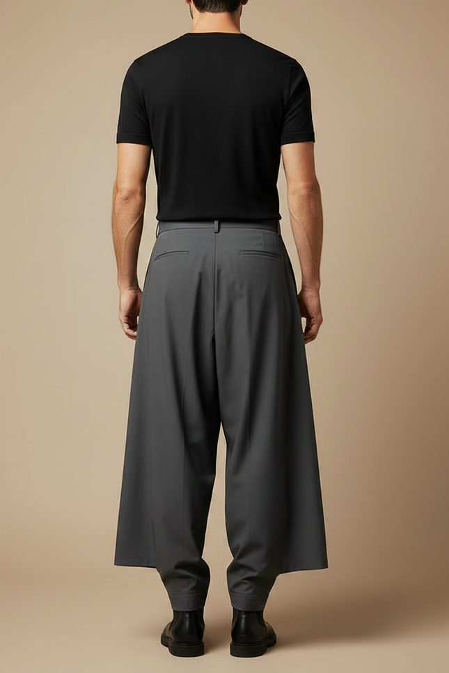 Pantalon À Pince Gris Plissé Ample Décontracté Homme - Polyester - vue 2