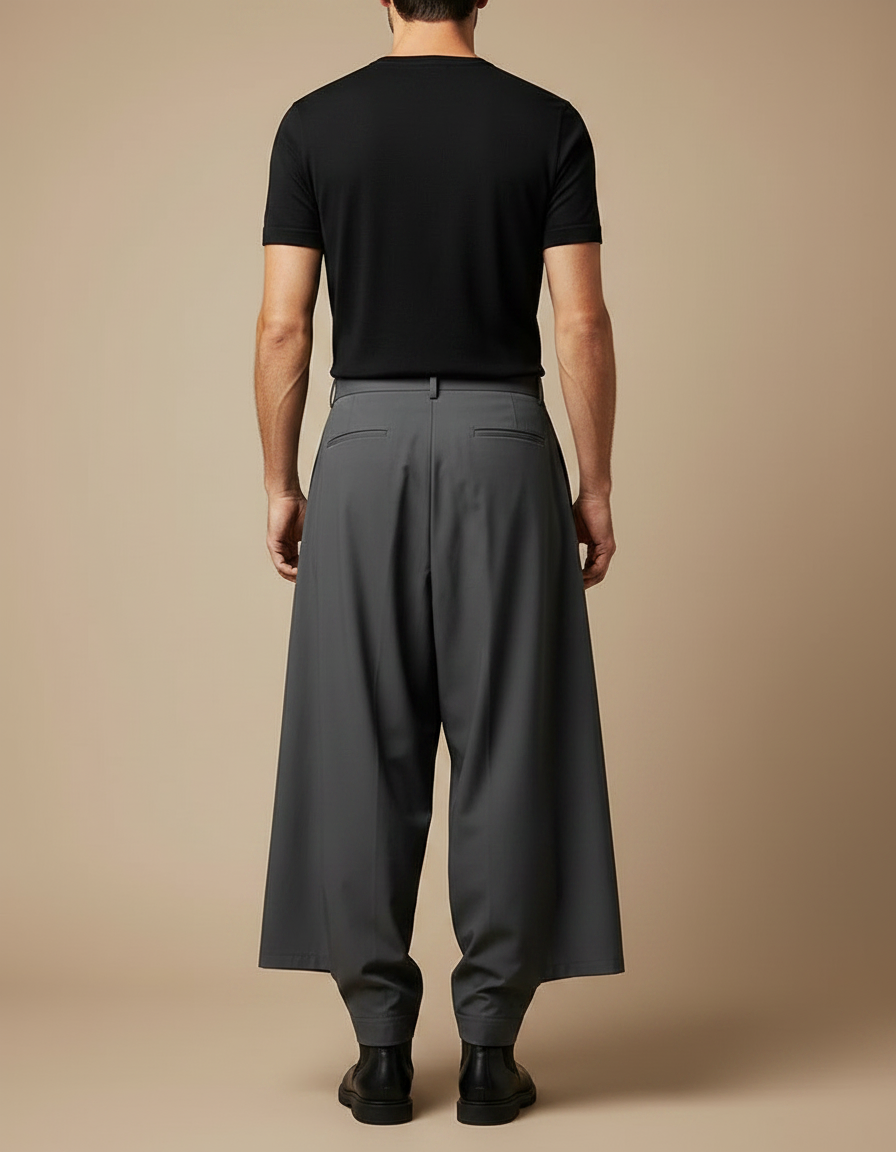 Pantalon À Pince Gris Plissé Ample Décontracté Homme - Polyester - vue 2