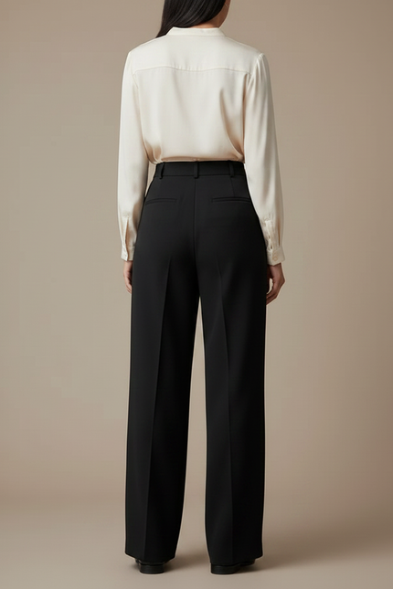 Pantalon À Pince Noir Large Fluide Élégant Femme - Viscose - vue 2