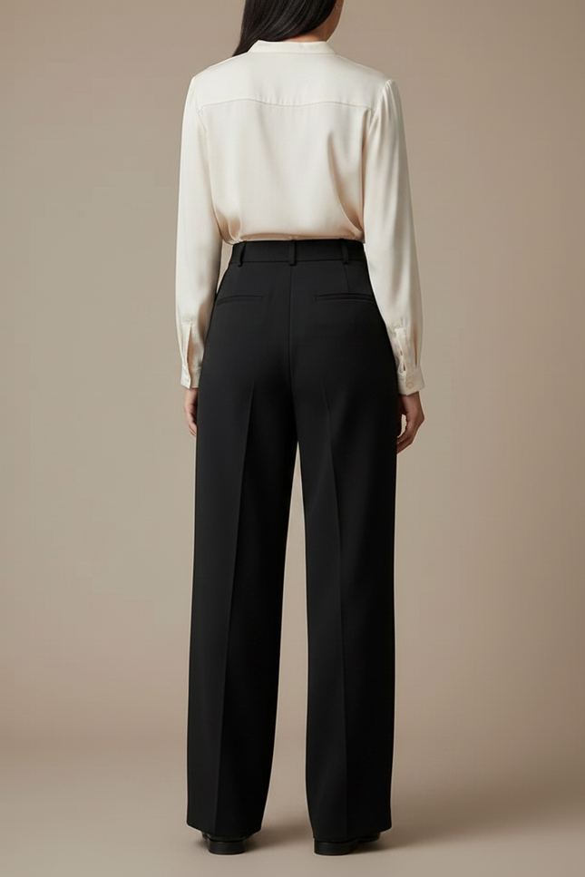 Pantalon À Pince Noir Large Fluide Élégant Femme - Viscose - vue 2
