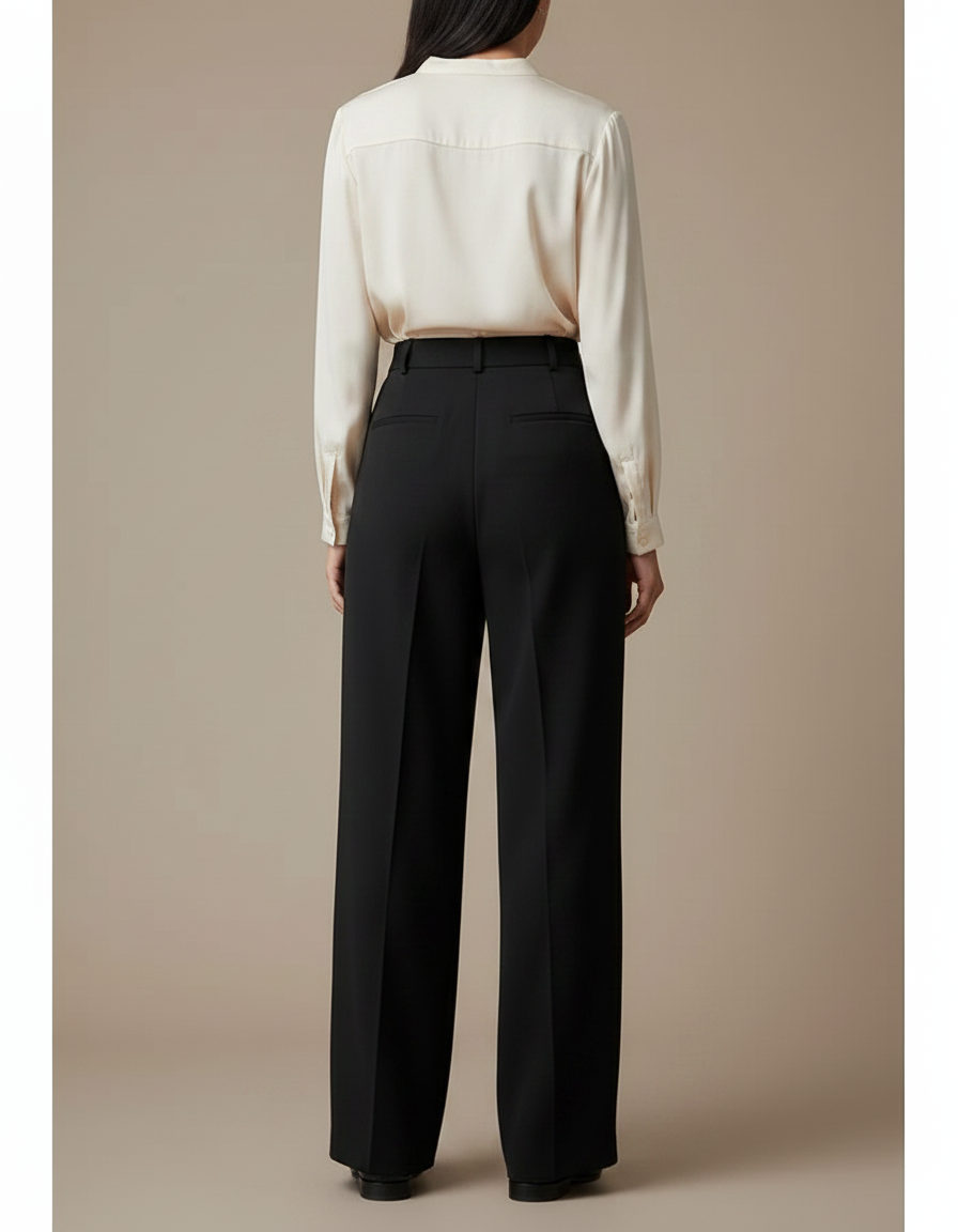 Pantalon À Pince Noir Large Fluide Élégant Femme - Viscose - vue 2